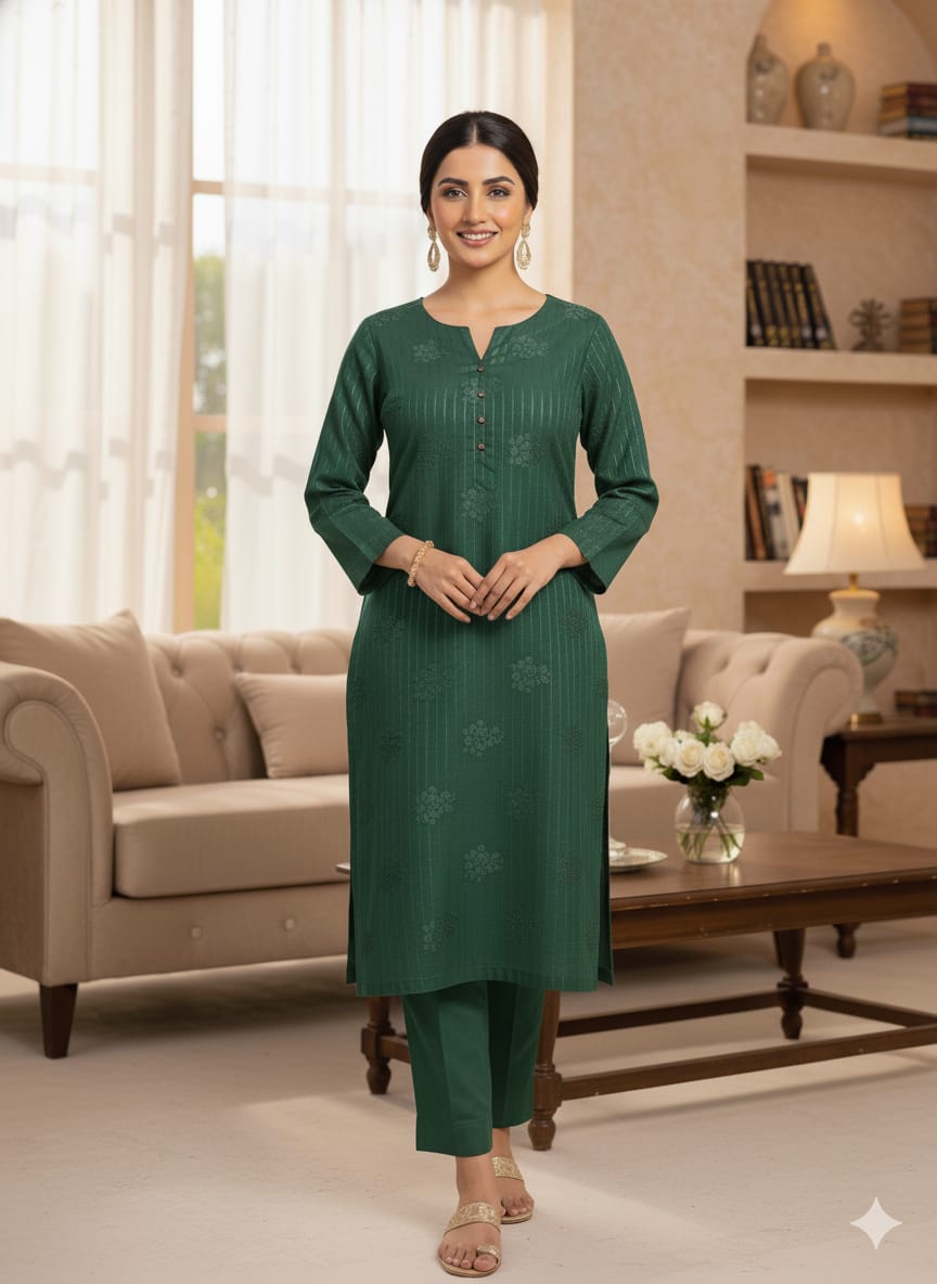 Winter dhanak Self jacquard velvet zariline 2 piece (green) 1.0