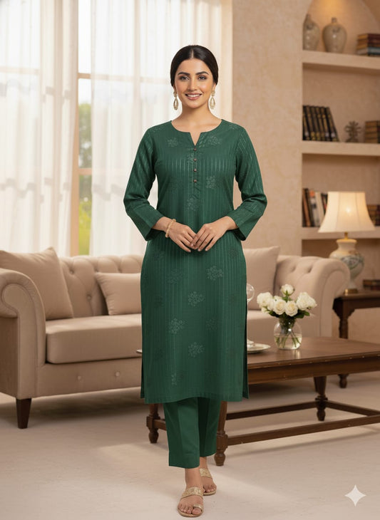 Winter dhanak Self jacquard velvet zariline 2 piece (green) 1.0