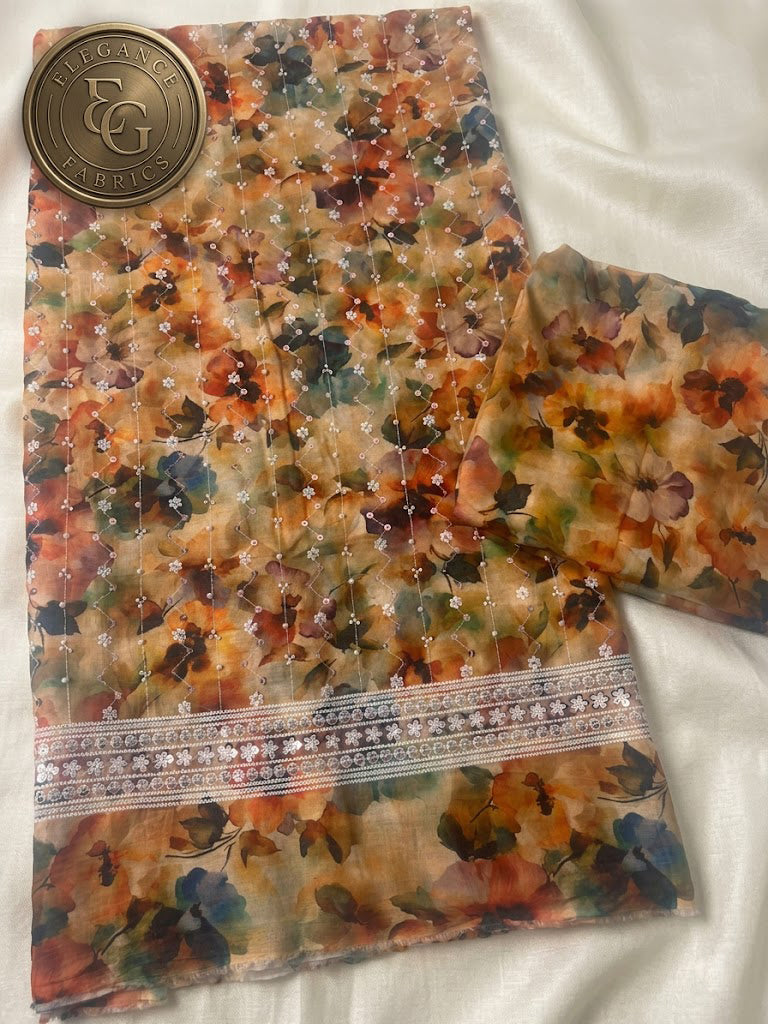 2 piece lawn printed sequence and moti work d10