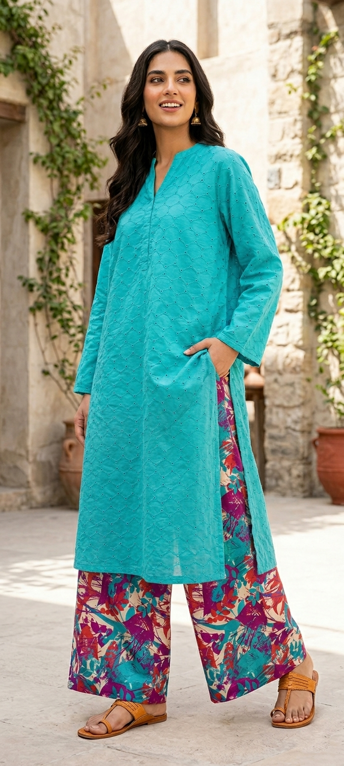 Unstithed Chicken booring shirt with printed trouser    D38