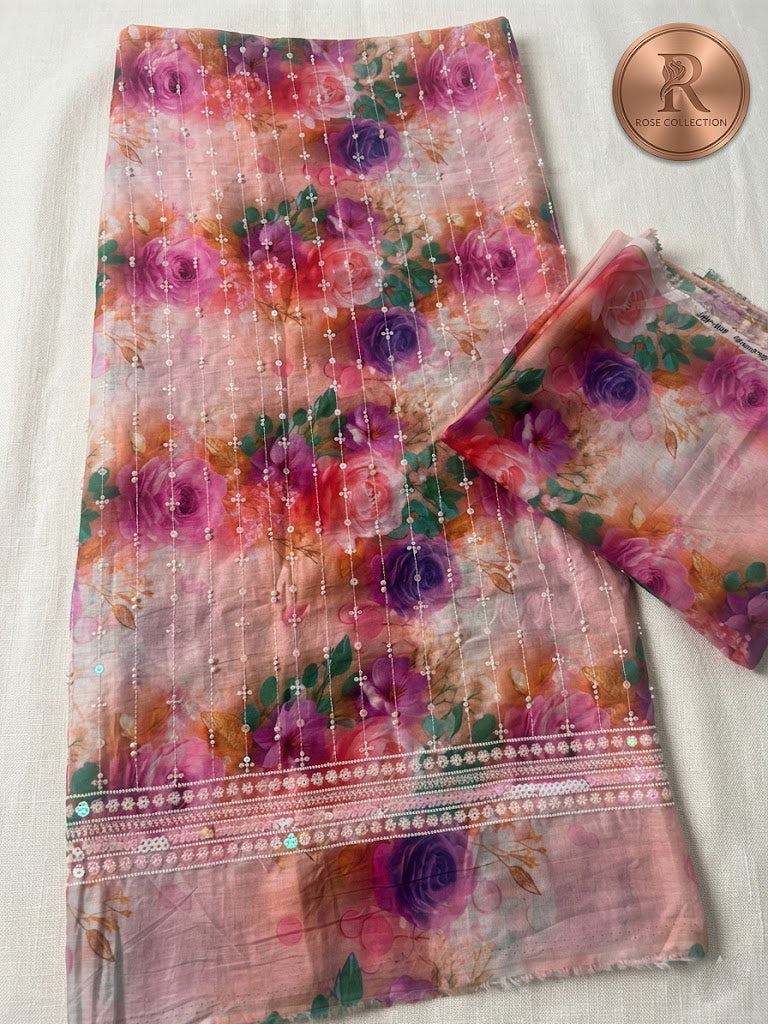 2 piece lawn printed sequence and moti work d12