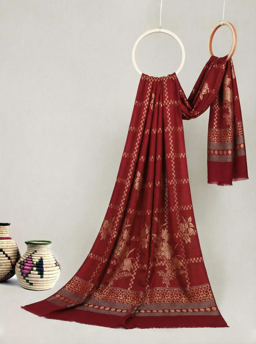 self jacquard pashmina shawl (mahroon ) 1.1