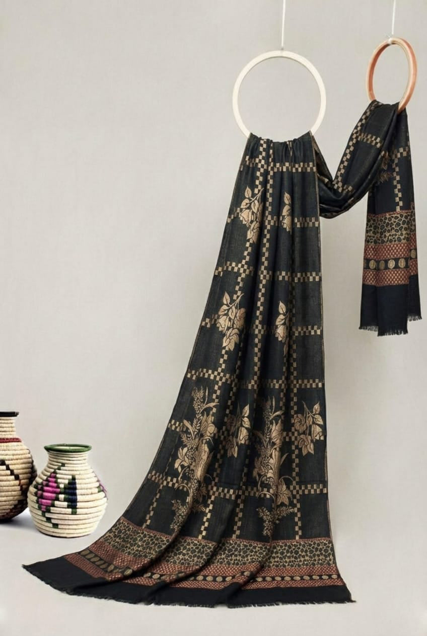 self jacquard pashmina shawl ( Black 1.1)