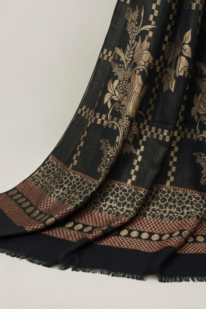 self jacquard pashmina shawl ( Black 1.1)