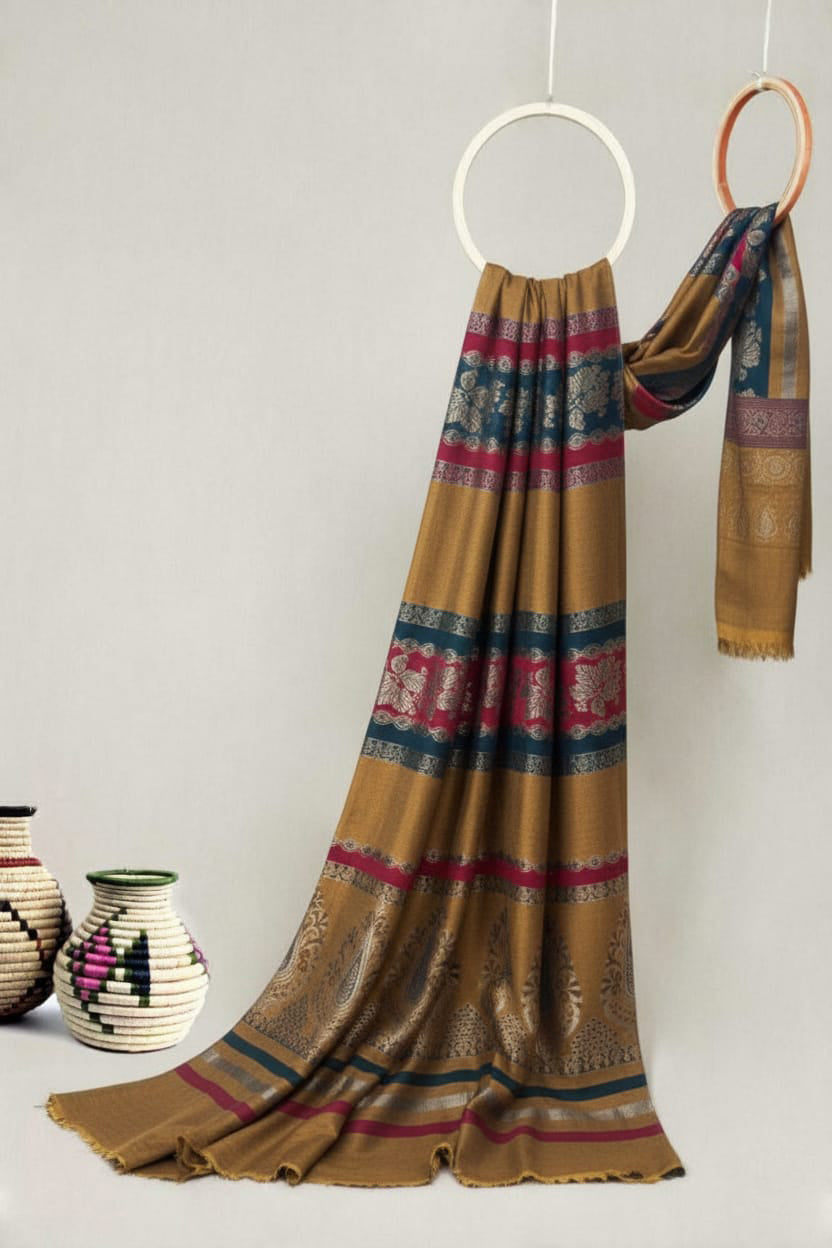 self jacquard pashmina shawl (golden mstrd )