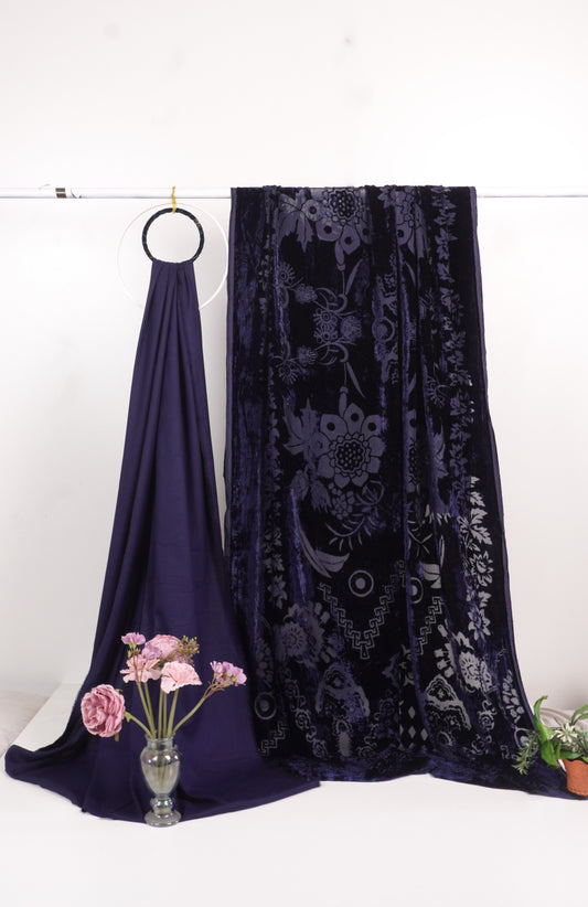 3 piece winter Palachi Shawl with Moon light Dhanak Marina shirt & Trouser (Blue ) FC