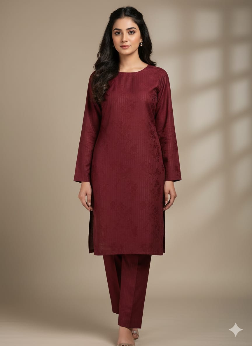 Winter dhanak Self jacquard velvet zariline 2 piece (Maroon)