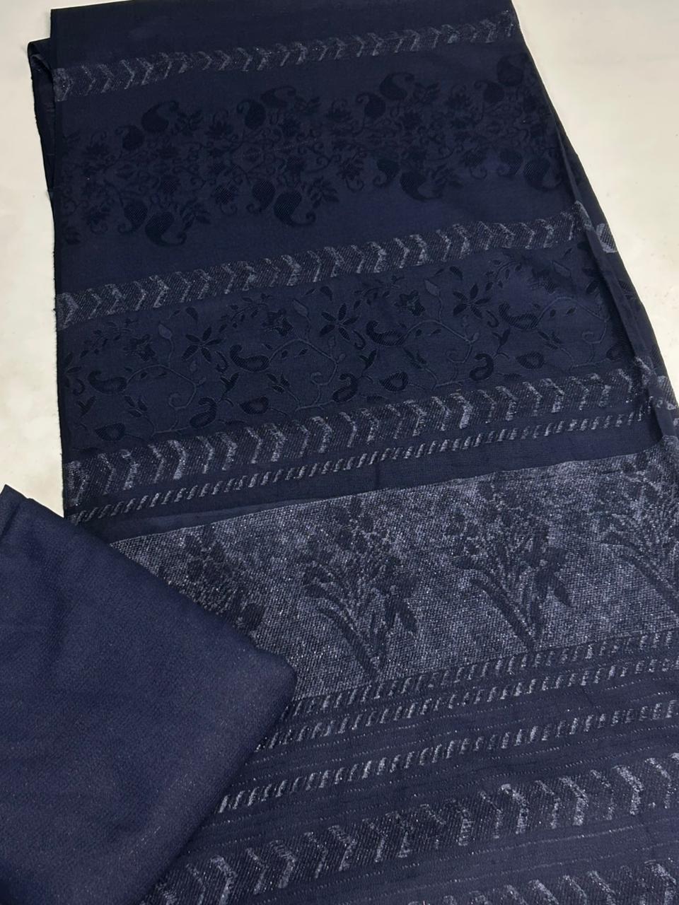 3PC MARINA VELVET SHAWL WITH ZARILINE SHIRT TROUSER (navy blue  )