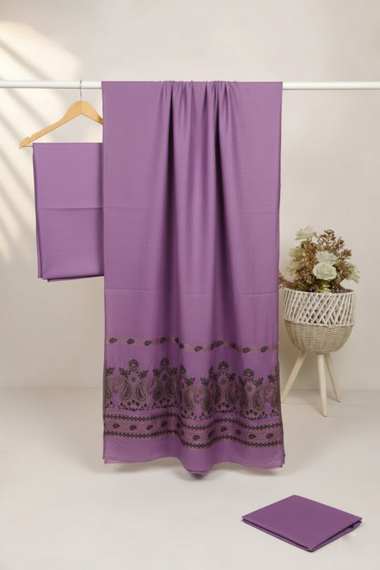 Lawn 3 piece with light weight Jacquard shawl  ( Lavender Purple).