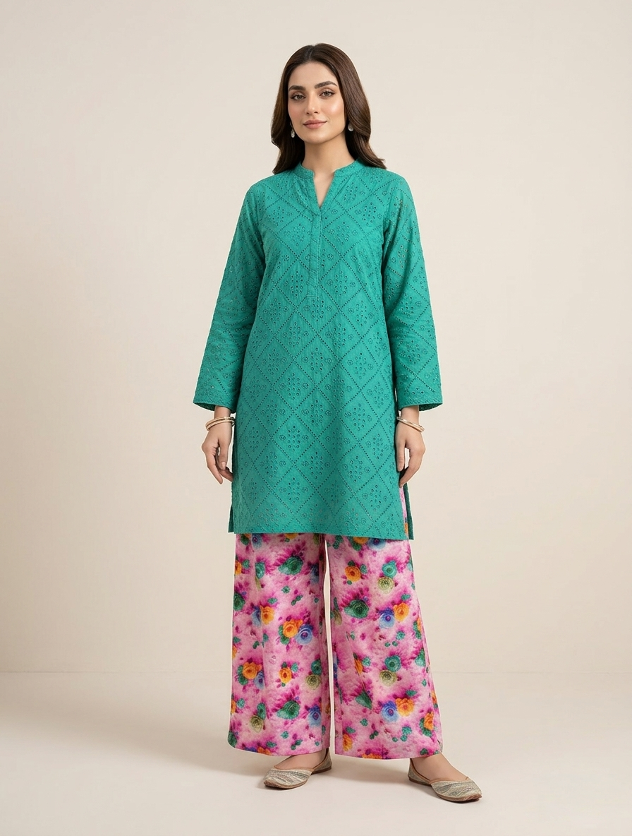 Unstithed Chicken booring shirt with printed trouser     D30