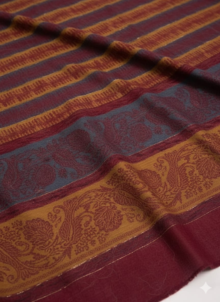 3 piece winter wool  Banarsi   Shawl with plain zari line Dhanak  Marina(  zink line)