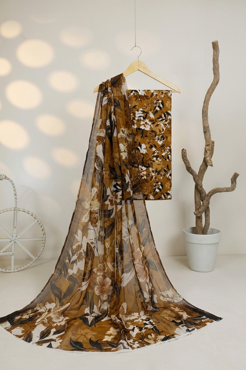Lawn Printed 3 Piece with Bamber Dubatta BS.26.06 brown