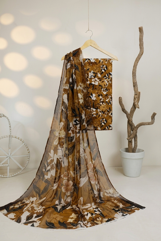 Lawn Printed 3 Piece with Bamber Dubatta BS.26.06 brown