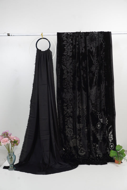 3 piece winter Palachi Shawl with Moon light Dhanak Marina shirt & Trouser (black) FC