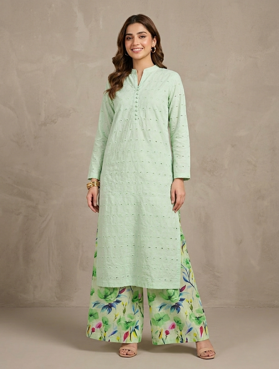 Unstithed Chicken booring shirt with printed trouser     D33