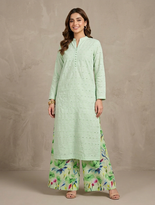 Unstithed Chicken booring shirt with printed trouser     D33