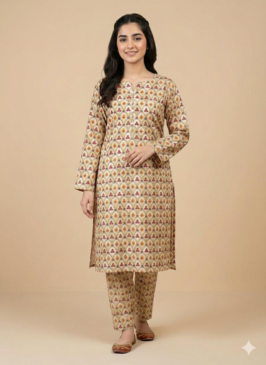 2 piece printed khaddar sk05