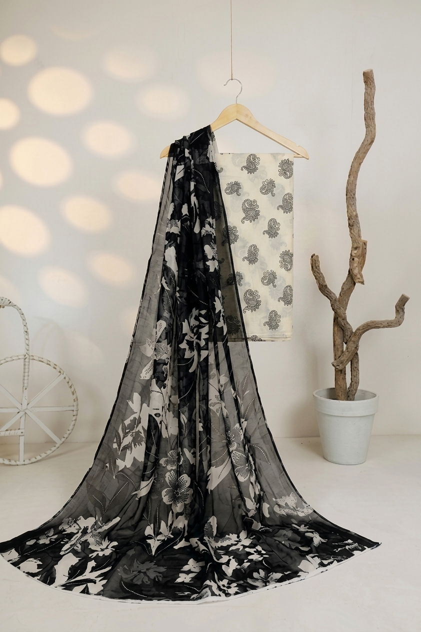 Lawn Printed 3 Piece with Bamber Dubatta BS.26.06.    black 1.2