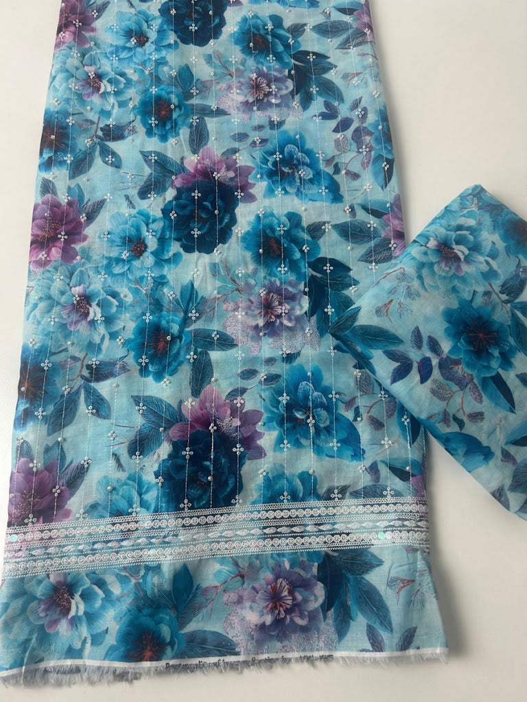 2 piece lawn printed sequence and moti work d7
