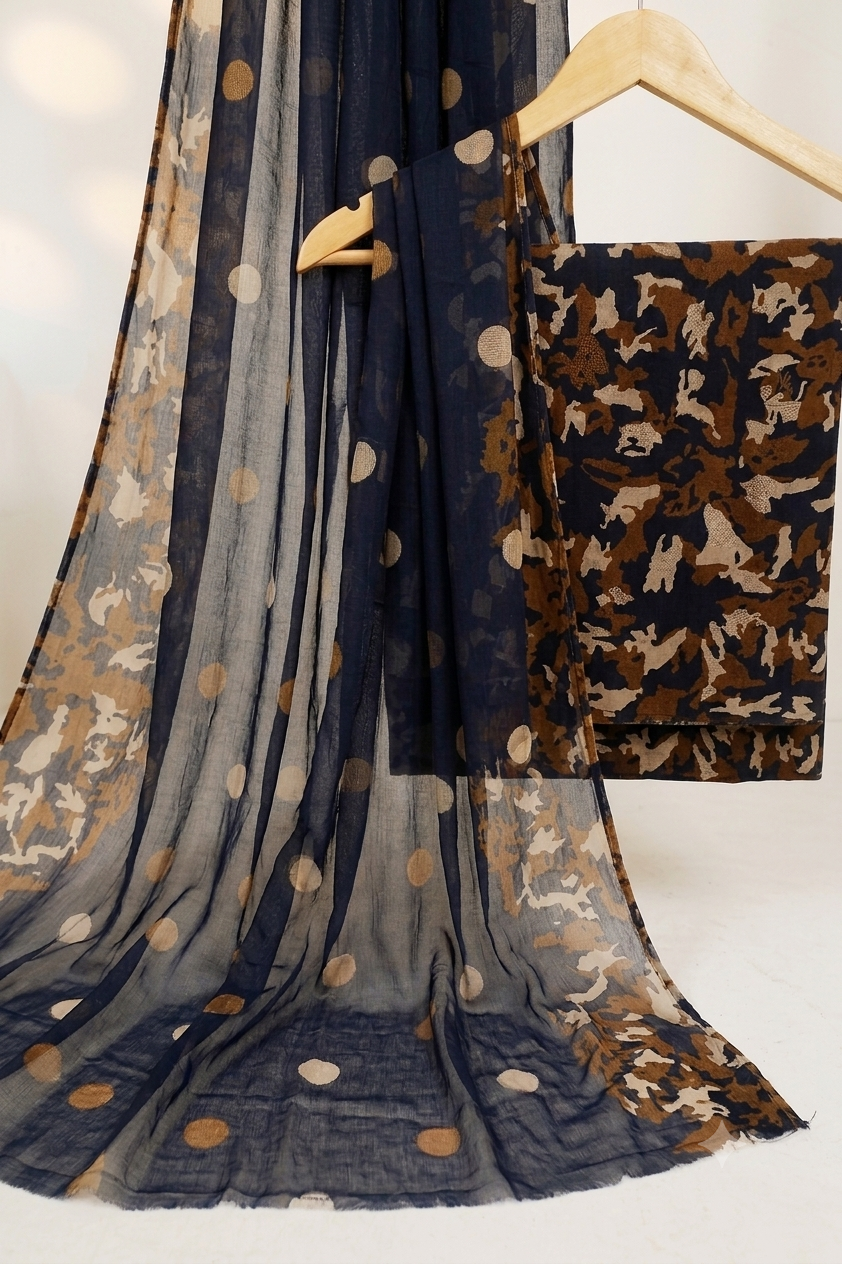 Lawn Printed 3 Piece with Bamber Dubatta BS.26.06.    black (b)