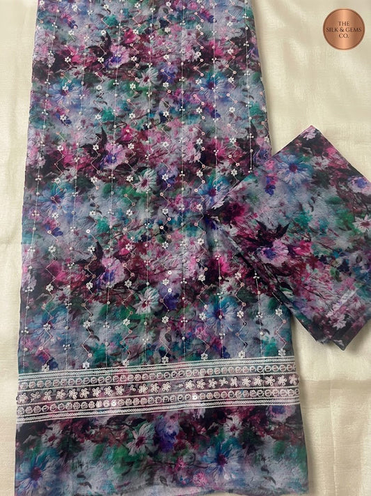 2 piece lawn printed sequence and moti work d9