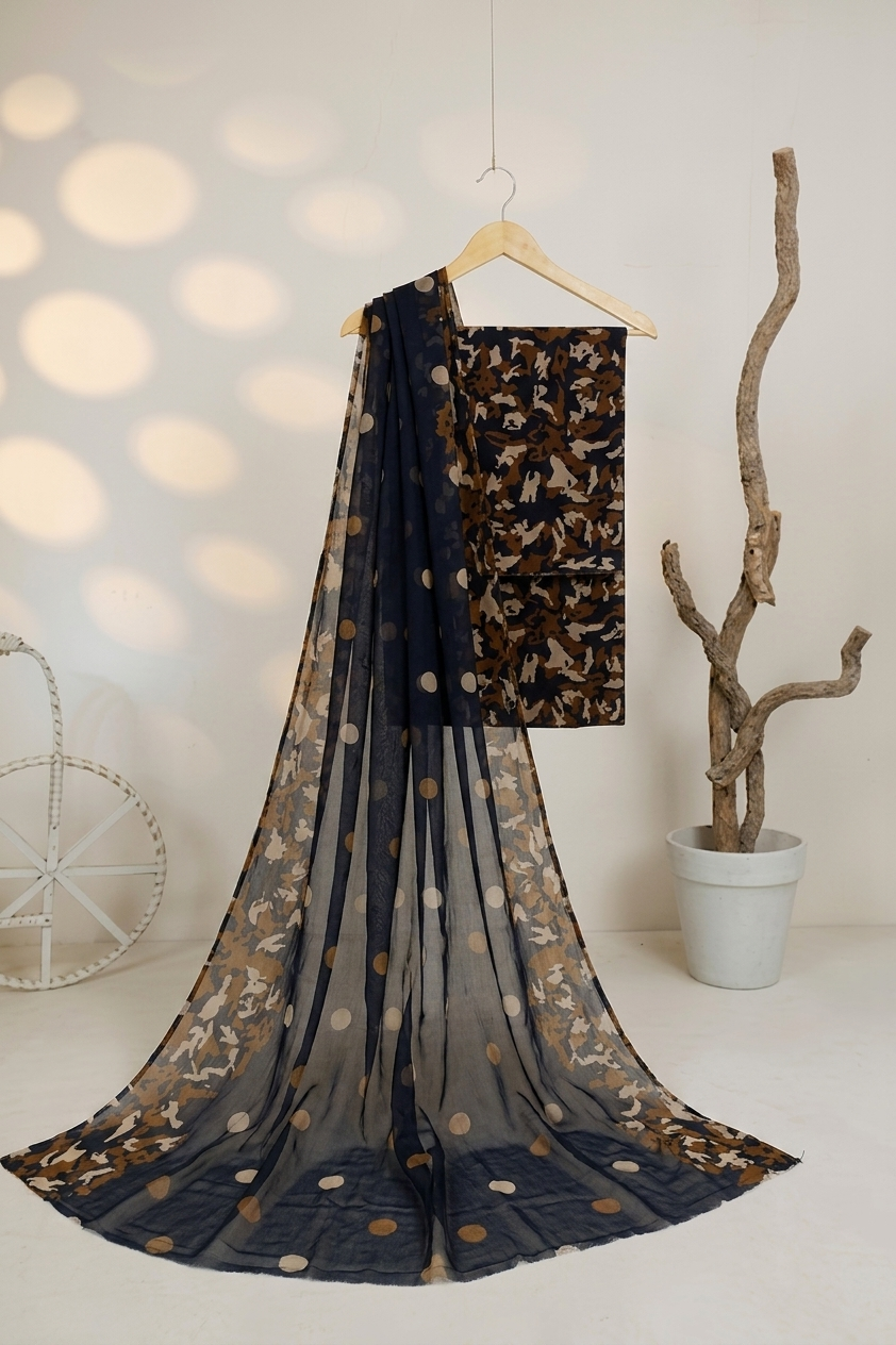 Lawn Printed 3 Piece with Bamber Dubatta BS.26.06.    black (b)