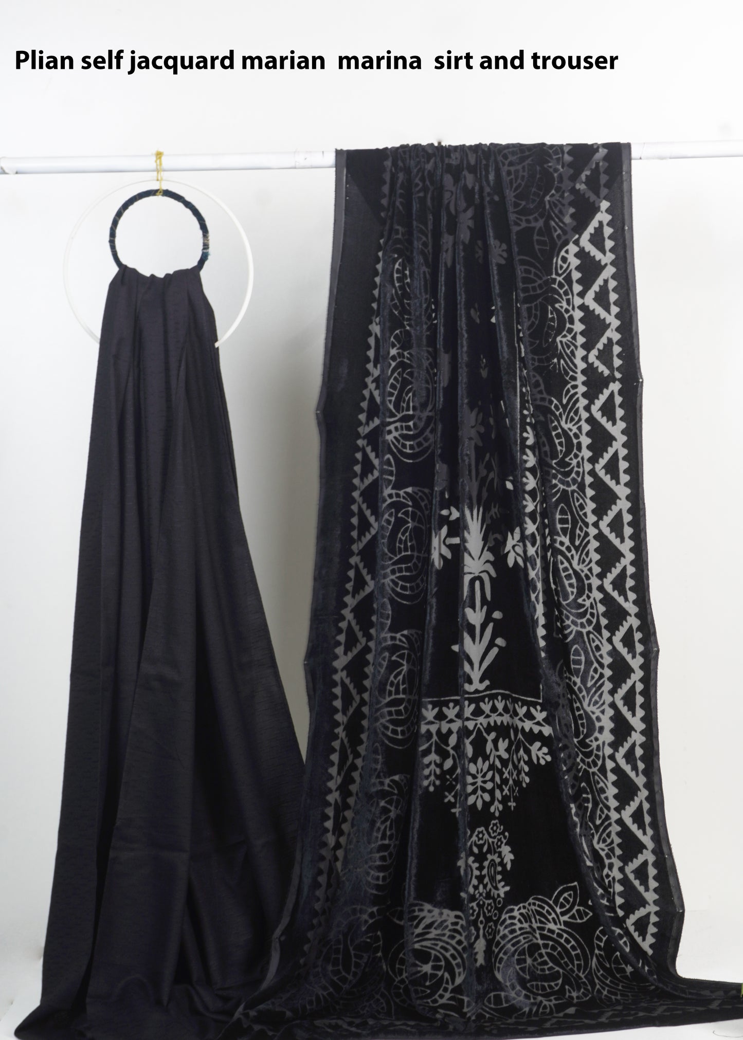 3 piece winter Palachi Shawl with  Self Jacquard marian Shirt& trouser (Black )