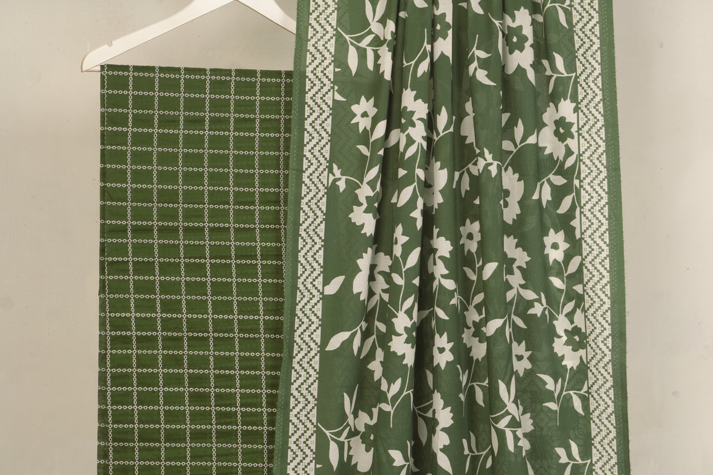 3 piece Lawn Embroided shirt with  digital printed dubatta EDD2 Green