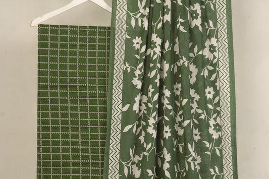 3 piece Lawn Embroided shirt with  digital printed dubatta EDD2 Green