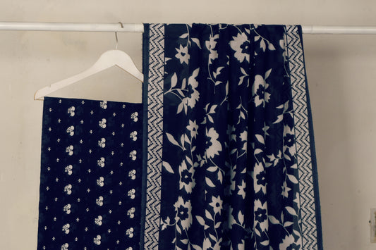 3 piece Lawn Embroided shirt with  digital printed dubatta (Navy BLUE)  EDD12