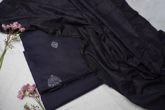 3 Piece  Embroided shirt with zariline soft shawl     RE1