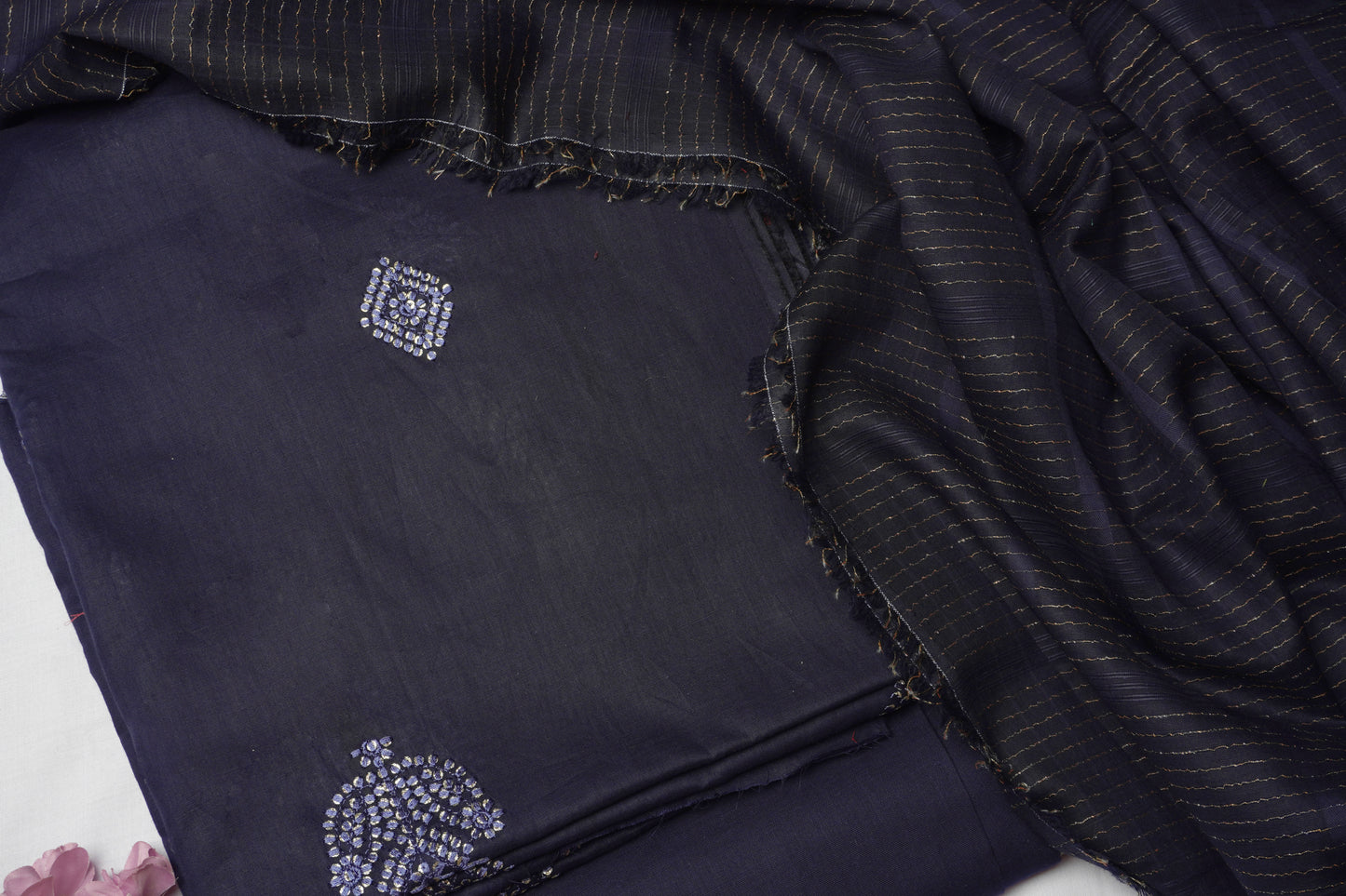 3 Piece  Embroided shirt with zariline soft shawl     RE1