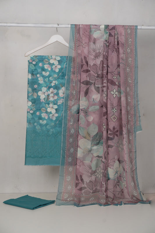 3 piece Lawn shiffon dubatta with booring shirt
