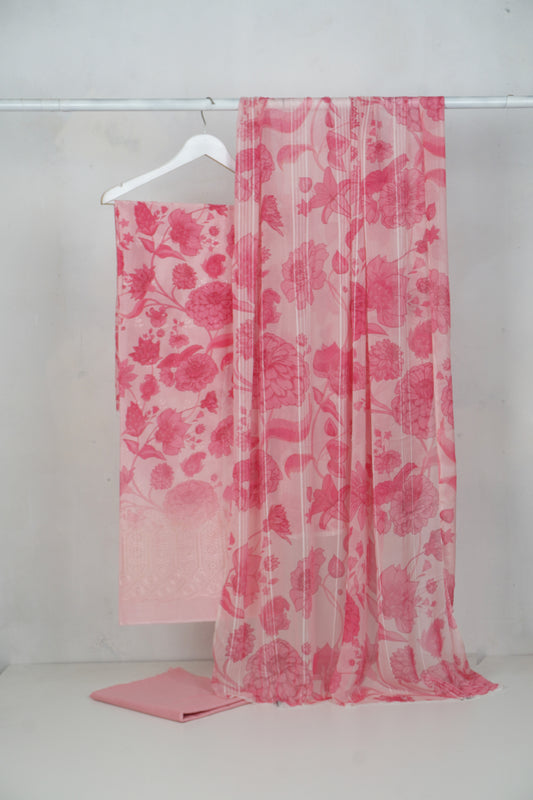3 piece Lawn shiffon dubatta with booring shirt