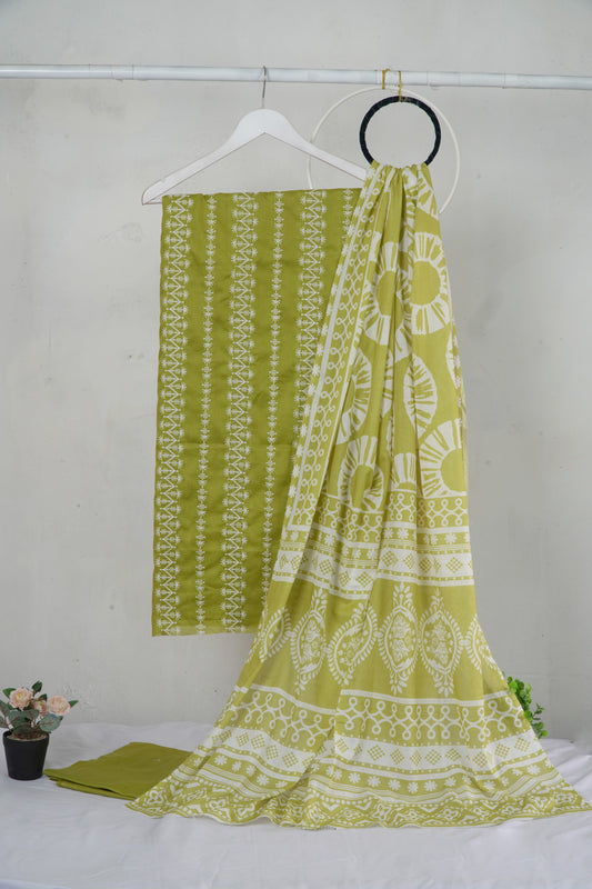 3 piece Lawn Embroided shirt with  digital printed dubatta EDDS6