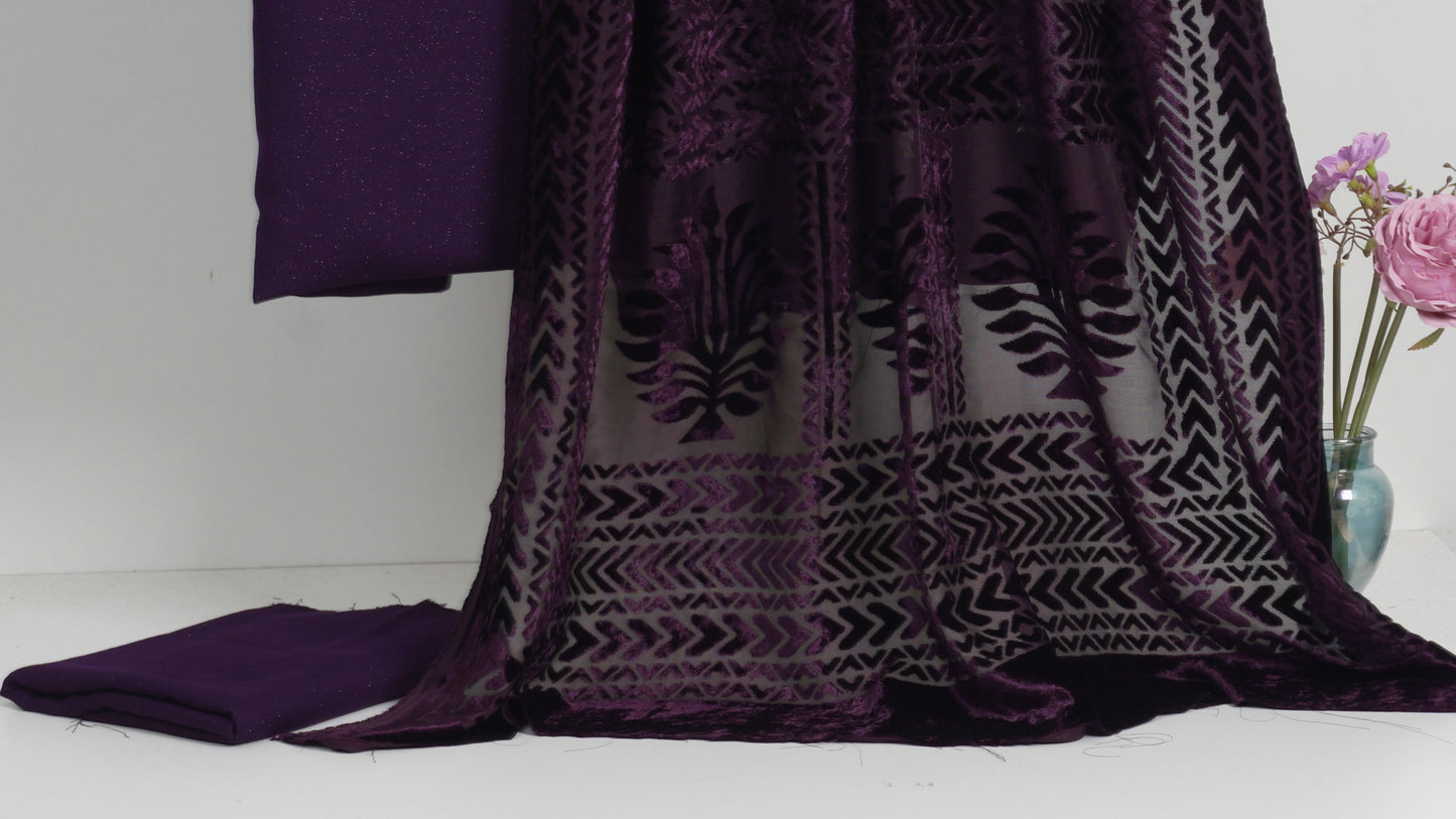 3 piece winter Palachi Shawl with Moon light  Marina shirt and trousee (purple 2) FD2