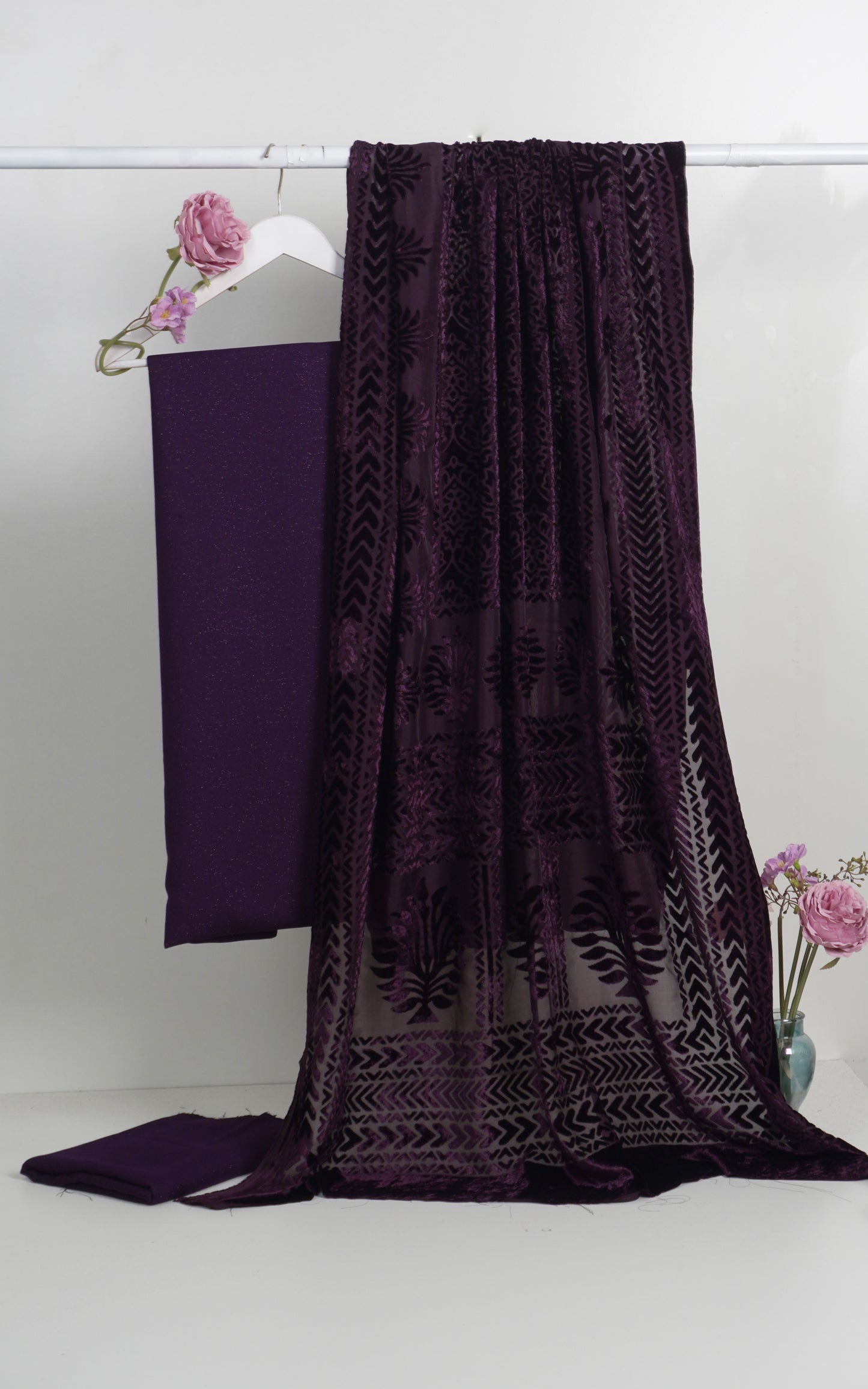 3 piece winter Palachi Shawl with Moon light  Marina shirt and trousee (purple 2) FD2