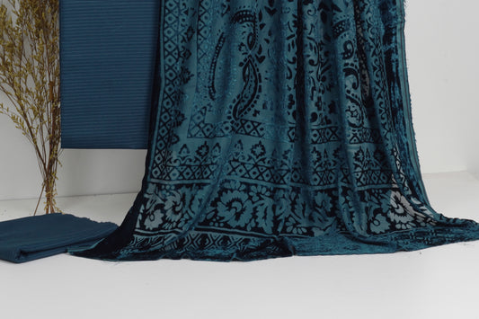 3 piece winter Palachi Shawl with velvet Bana Dora  Dhanak Marina shirt & Trouser (zinc)