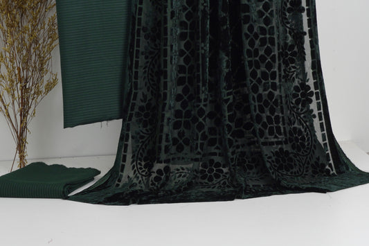 3 piece winter Palachi Shawl with Bana Dora  Dhanak Marina shirt & Trouser (GREEN )