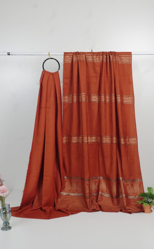 3  piece marina with  banarsi wool shawl  D2 (Rust )