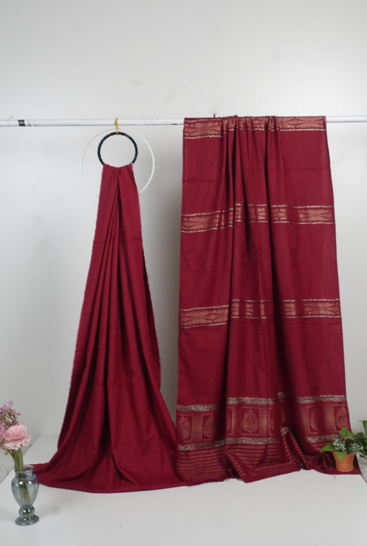 3  piece marina with  banarsi wool shawl  D2 (maroon  )