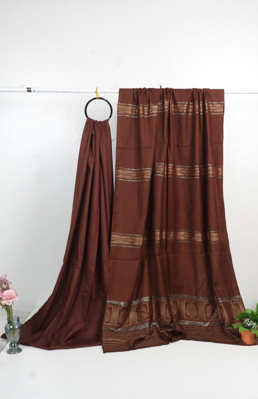 3  piece marina with  banarsi wool shawl  D2 (chocolate brown   )