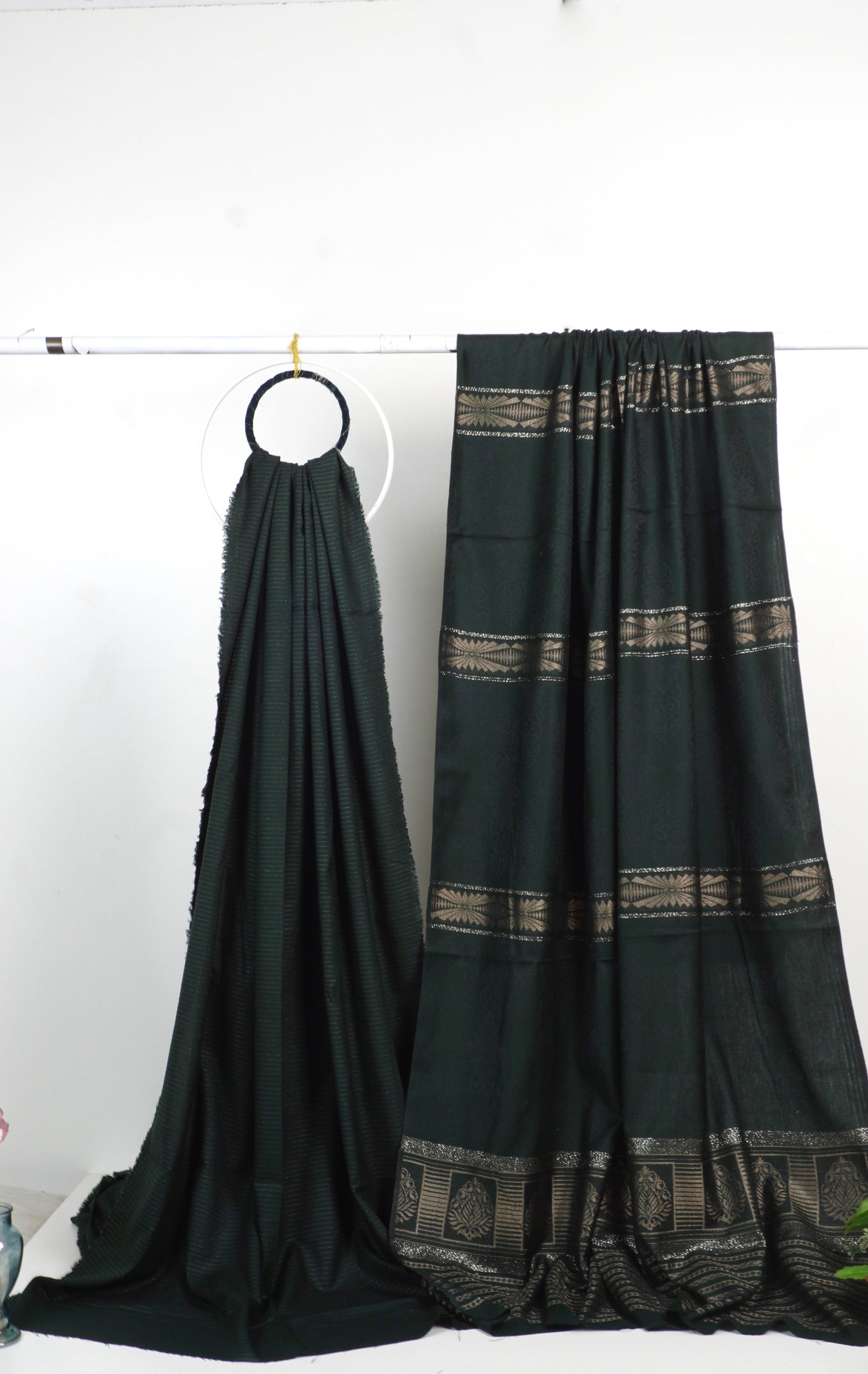 3  piece marina with  banarsi wool shawl  D2 (dark green )