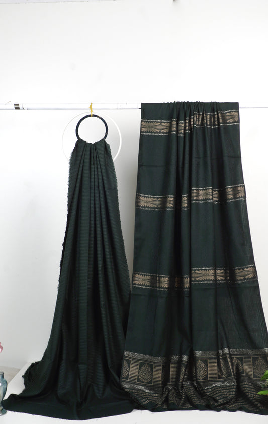 3  piece marina with  banarsi wool shawl  D2 (dark green )