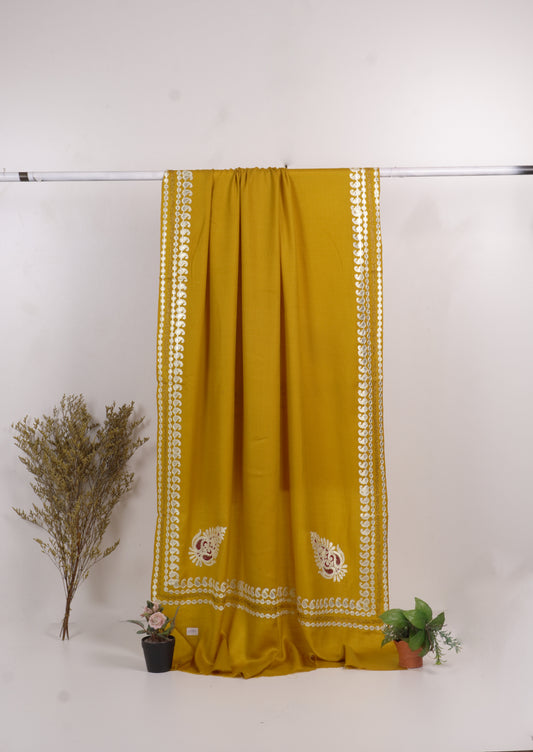 Gotta stone work acralic pashmina shawls ( musturd )