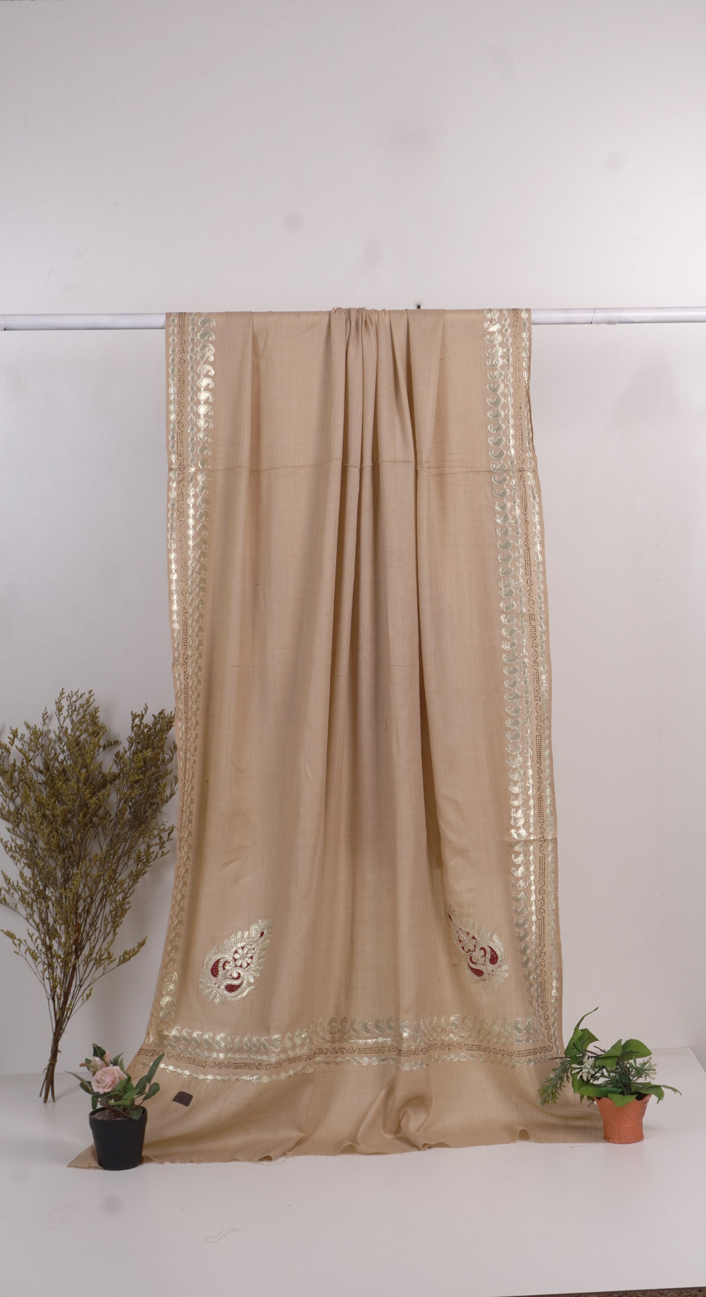 Gotta stone work acralic pashmina shawls ( skin  )