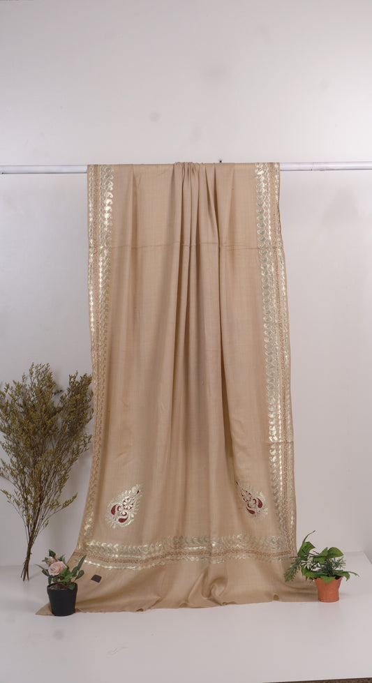 Gotta stone work acralic pashmina shawls ( skin  )
