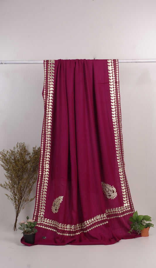 Gotta stone work acralic pashmina shawls ( mahroon  )