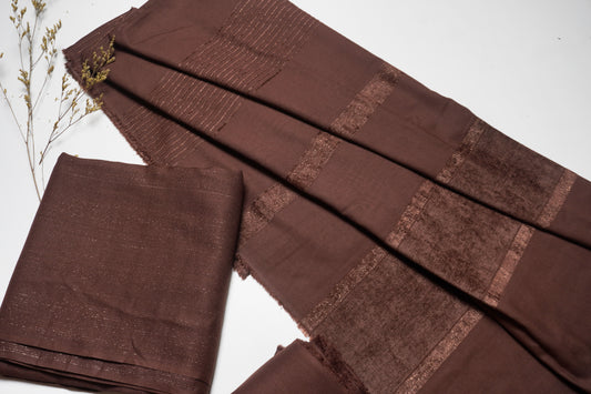 winter zriline  velvet shawl  with zariline shirt 3 piece (chocolate brown)