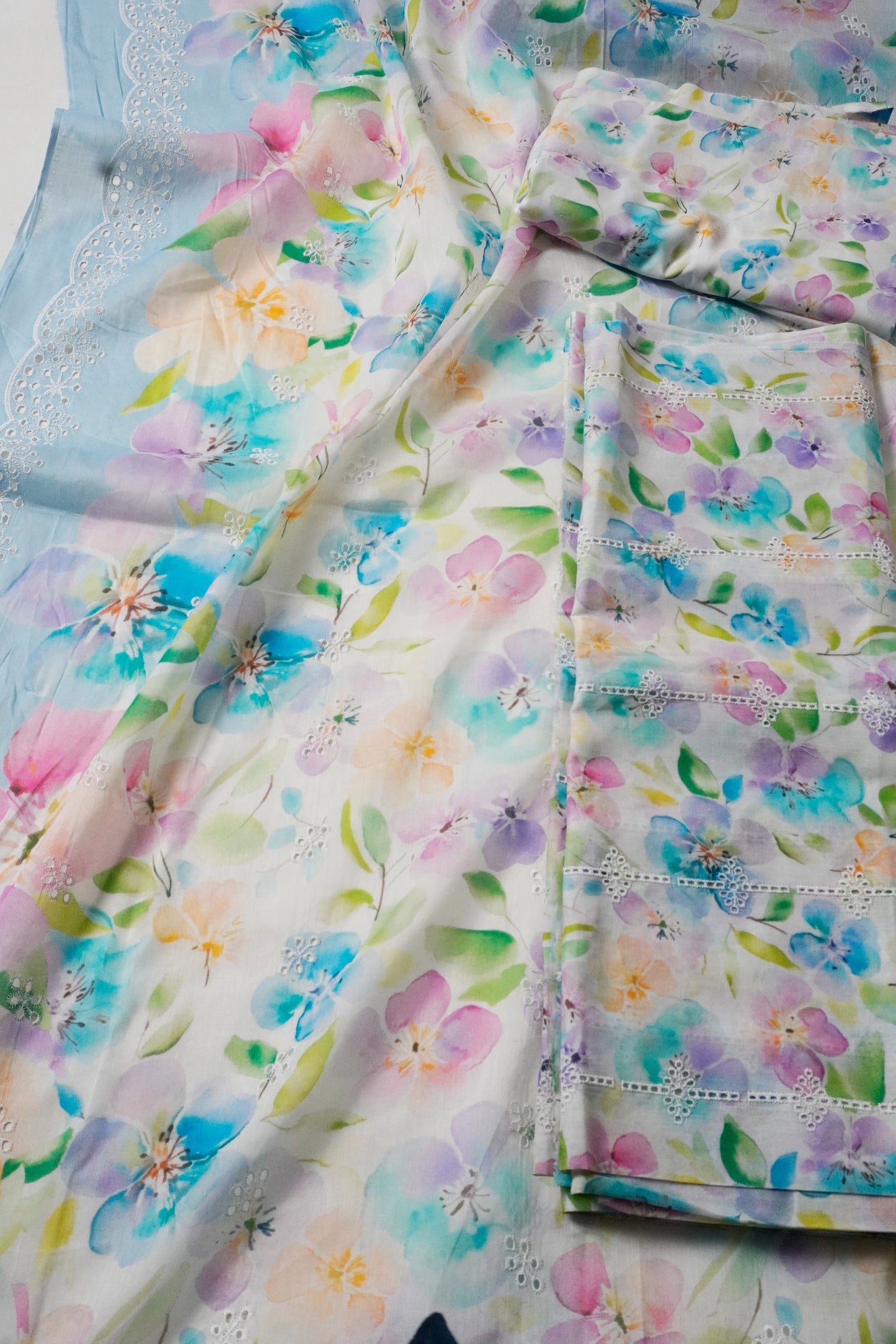 Embroided Printed lawn 3 piece sky